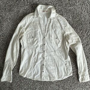 Silver Jeans White Denim Shirt with Silver Metallic Distressing